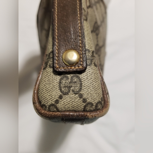 Gucci Vintage Sherry Line GG Web PVC Canvas Leather Brown Clutch Bag Authentic - Picture 4 of 5